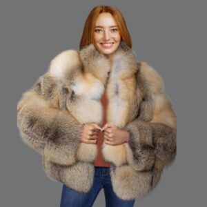 Womens Golden Fox Fur Short Jacket – Fashion-Forward Outfit for Winter
