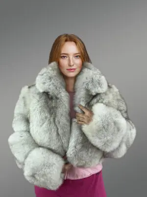 Womens Short Jacket of Blue Fox Fur