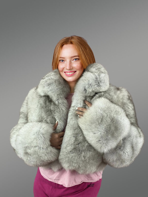 Womens Short Jacket of Blue Fox Fur - Image 3