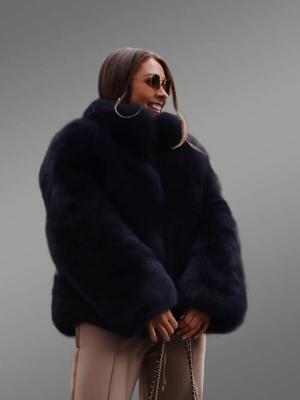Womens Fox Fur Blue Coat - Image 2