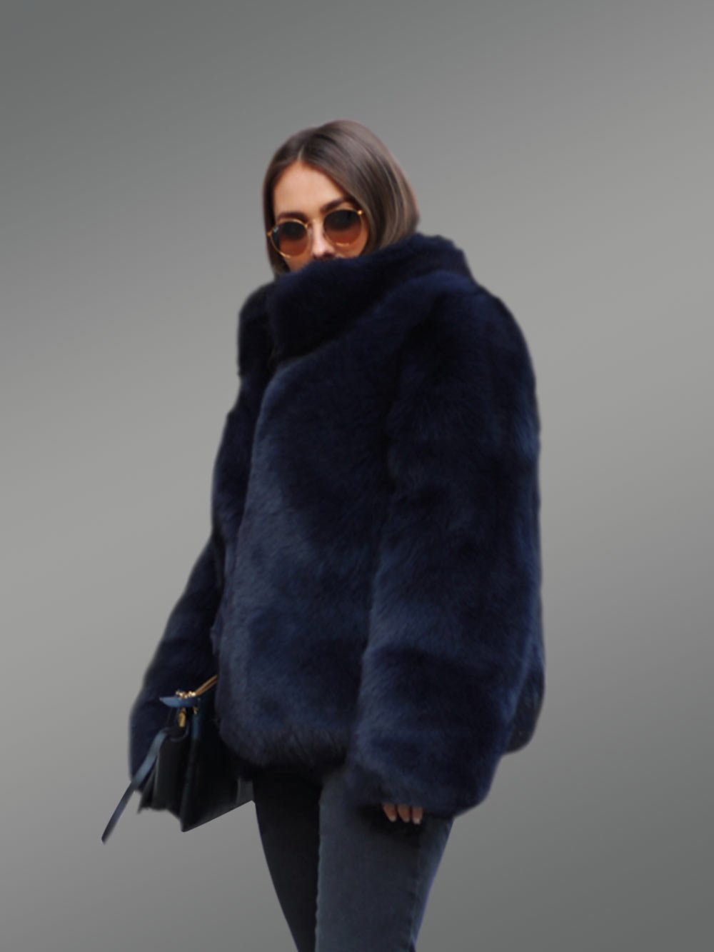 Womens Fox Fur Blue Coat - Image 5