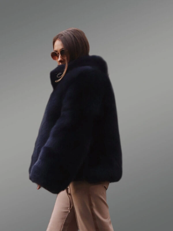Womens Fox Fur Blue Coat - Image 6
