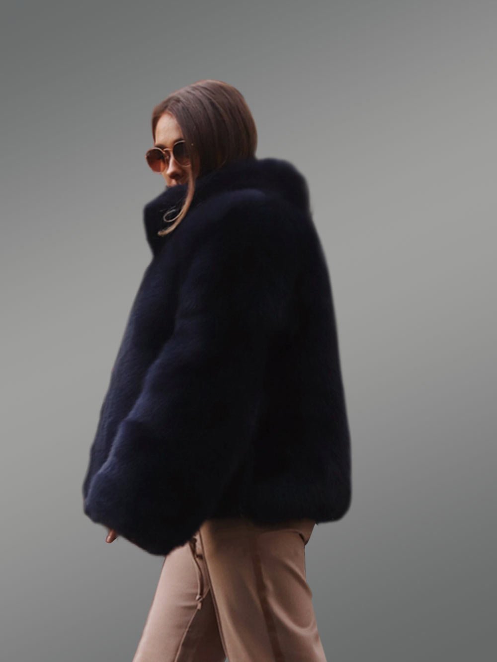 Womens Fox Fur Blue Coat - Image 6