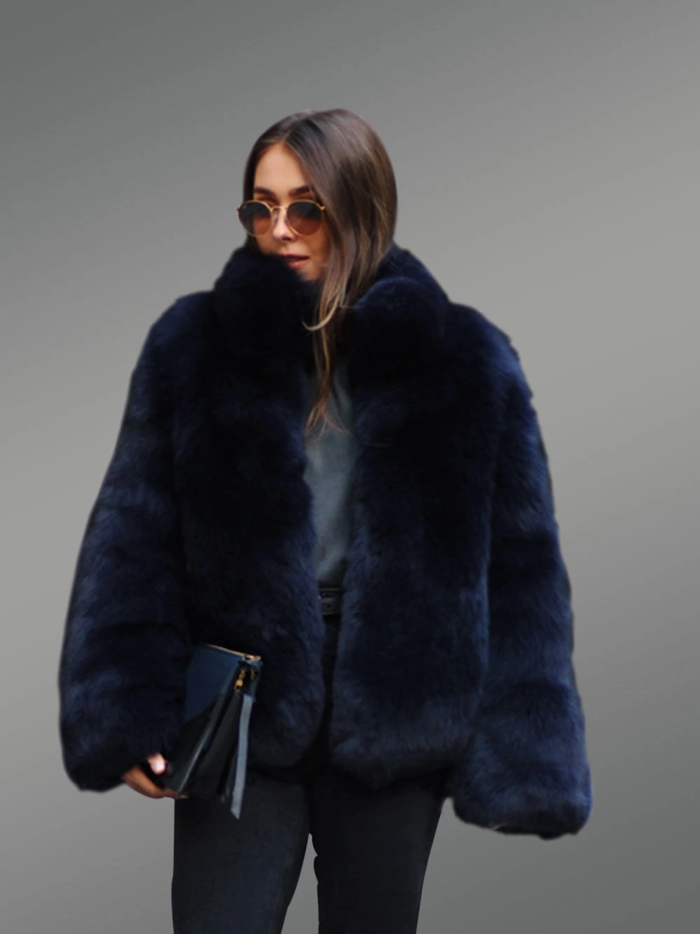 Womens Fox Fur Blue Coat