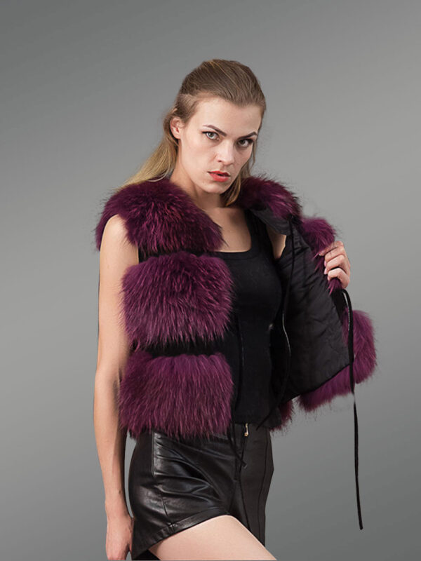 Womens Burgundy Fox Fur Short Vest – Unmatched Elegance & Warmth - Image 2