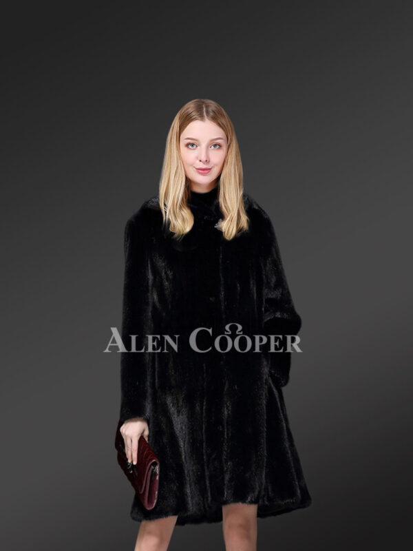 Black Mink Fur Coat for Women with the Protection of Hood & a Dressy Look