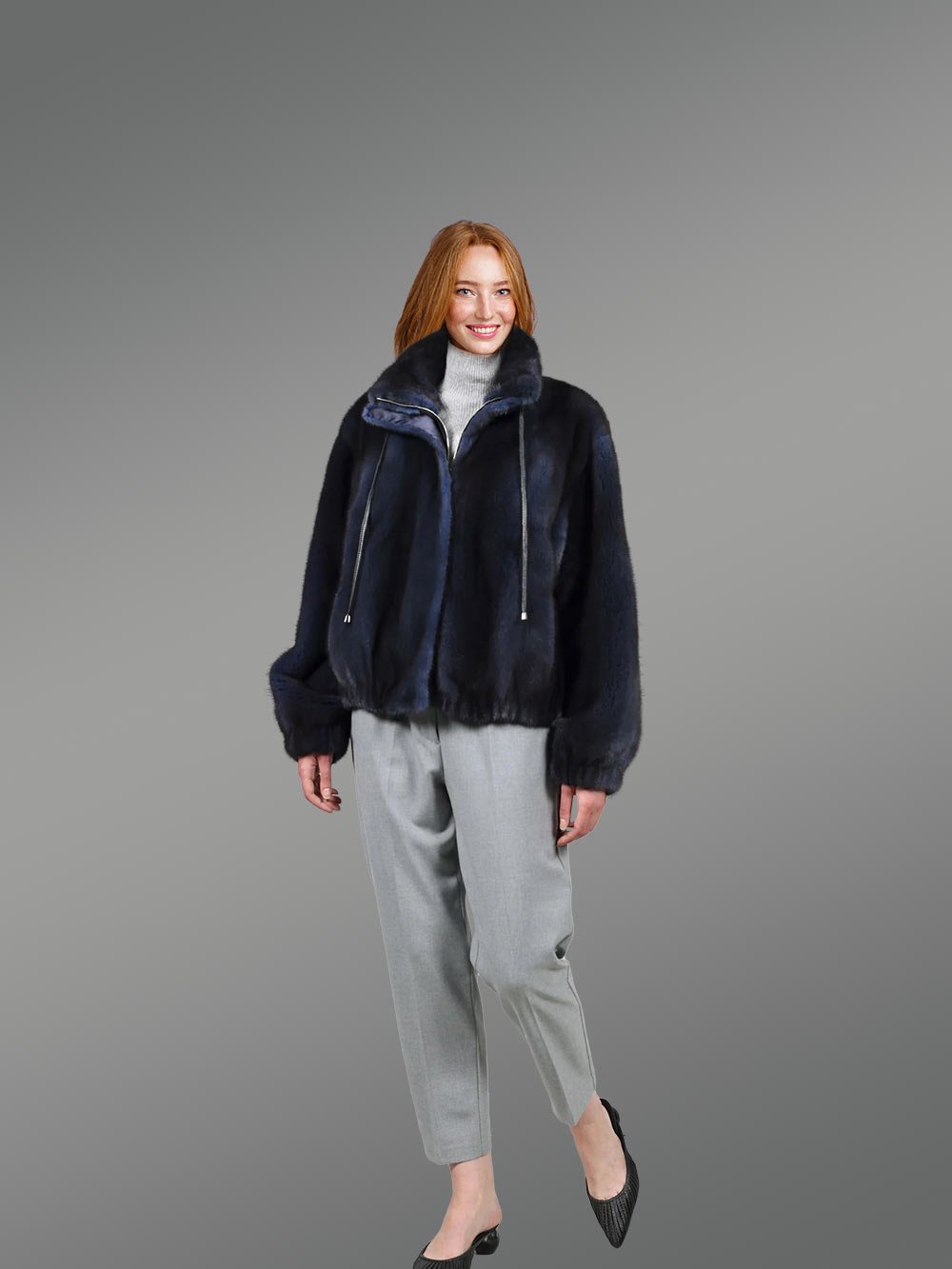 Blue Mink Bomber with Turtleneck Collar – Exceptional Warmth & Great Looks - Image 3