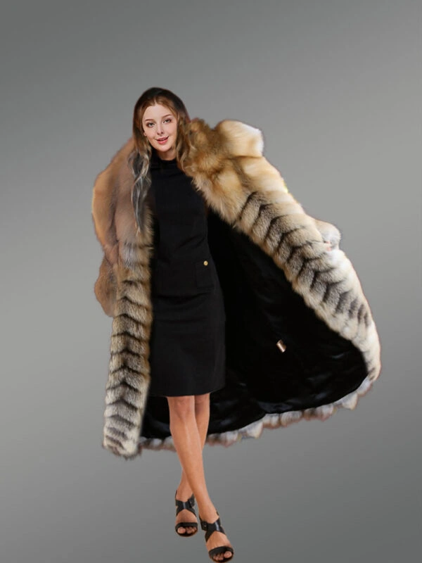 Golden Fox Fur Long Coat - Image 9