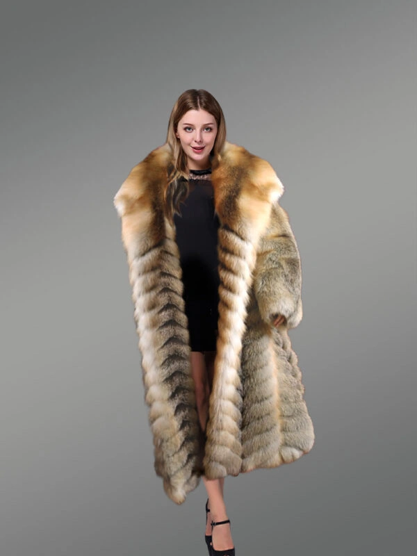 Golden Fox Fur Long Coat - Image 7