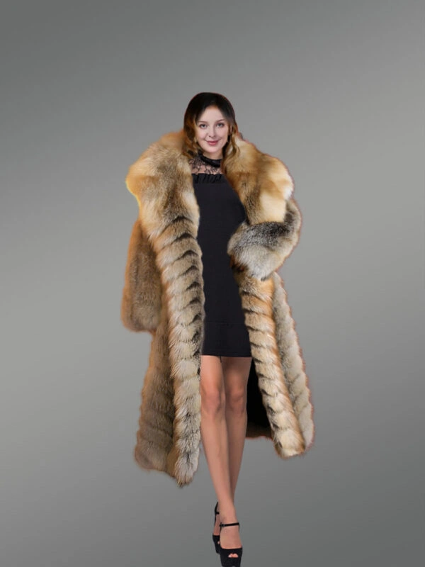 Golden Fox Fur Long Coat - Image 4