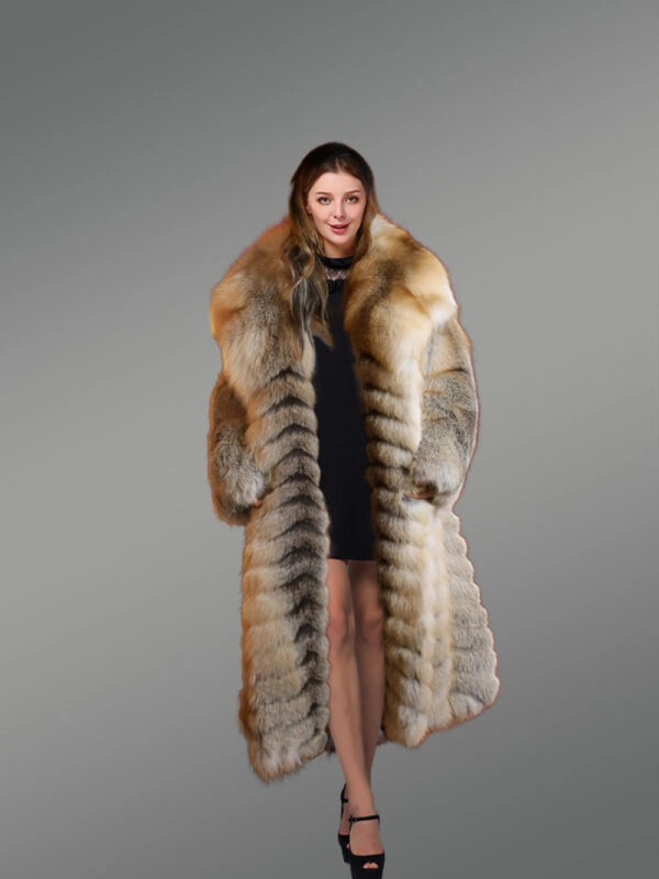 Golden Fox Fur Long Coat - Image 2