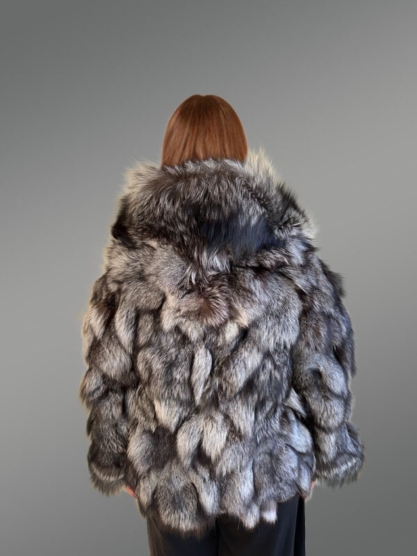 Women’s Silver Fox Fur Bomber Jacket with Accent Cuffs - Image 2