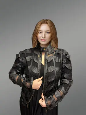 Spring Netted Black Leather Jacket Radiating Glamorous Oomph