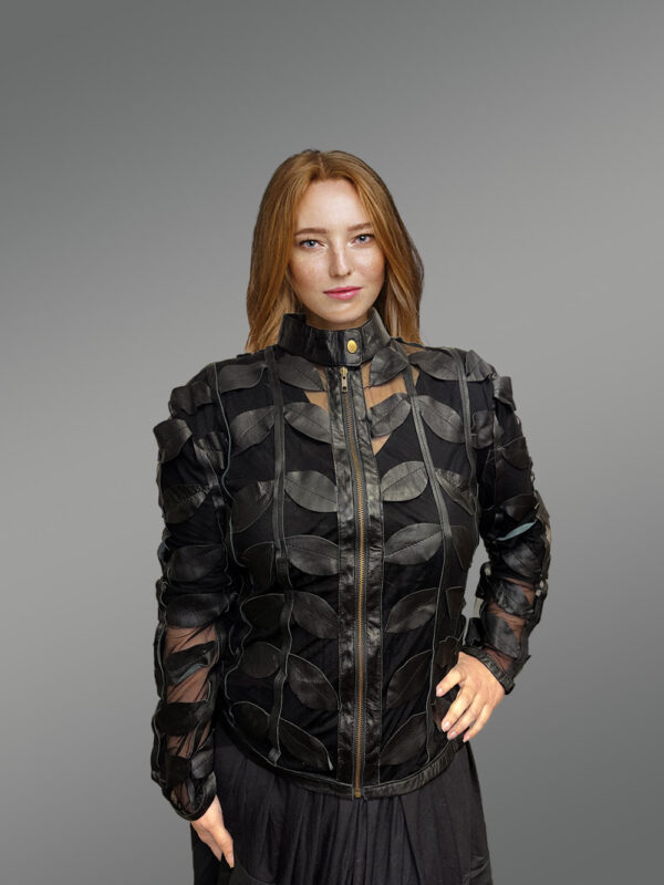 Spring Netted Black Leather Jacket Radiating Glamorous Oomph - Image 2