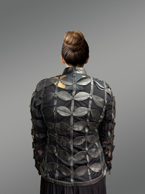 Spring Netted Black Leather Jacket Radiating Glamorous Oomph - Image 3