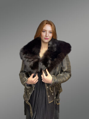 Vintage Finish Leather Biker jacket with Fox Collar