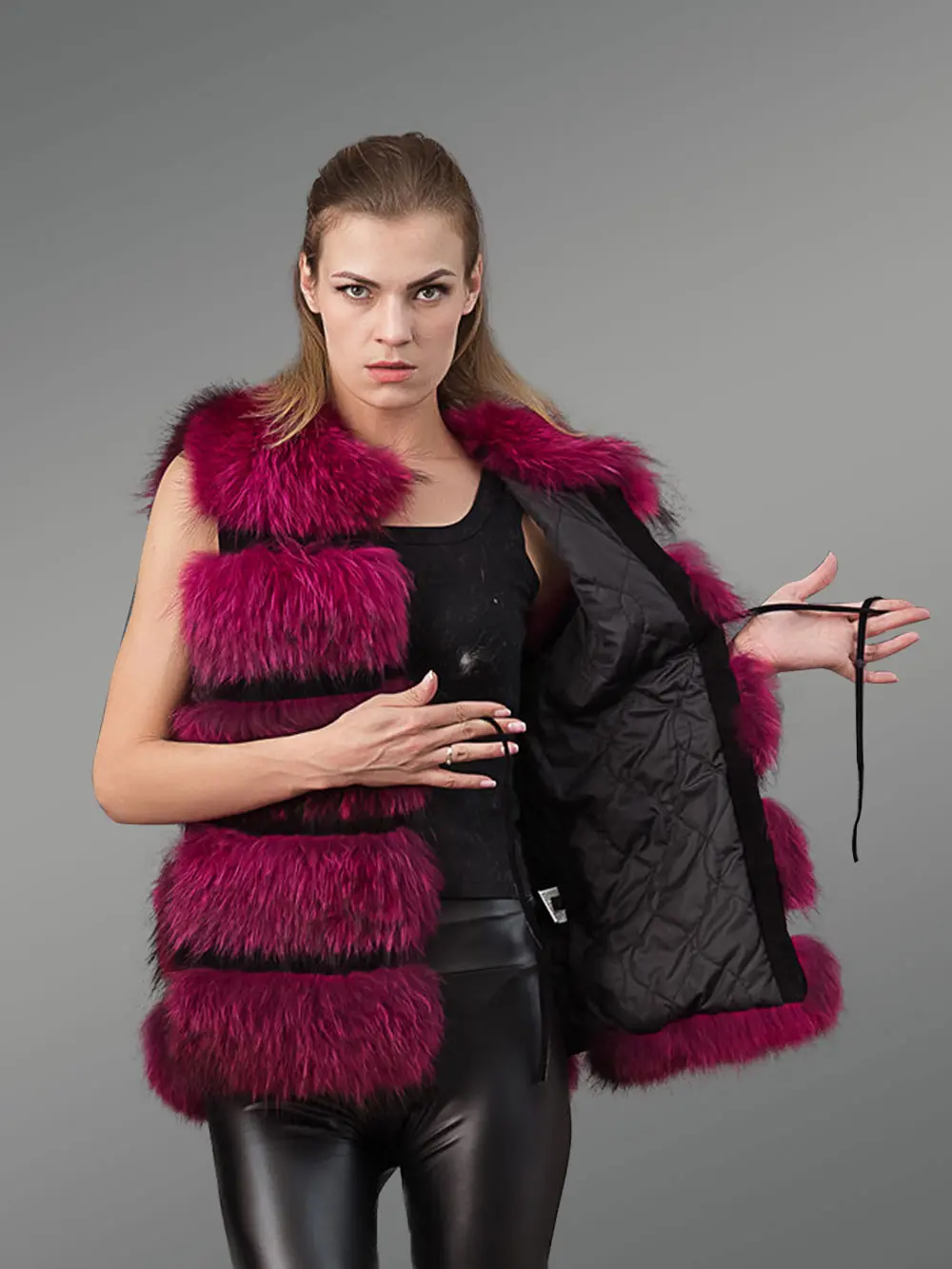 Womens Fox Fur Vest in WineShade – Exceptional Quality with Touch of Elegance - Image 2