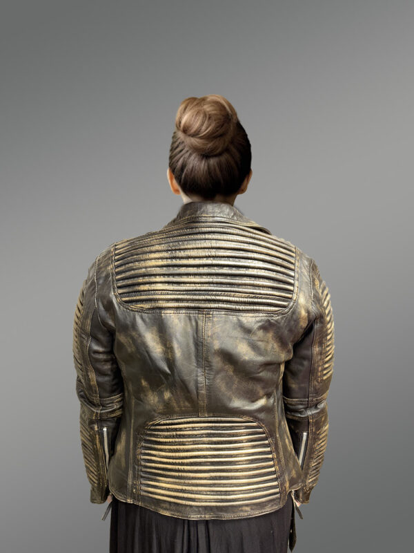 Women’s Vintage Leather Biker Jacket with Belt - Image 2
