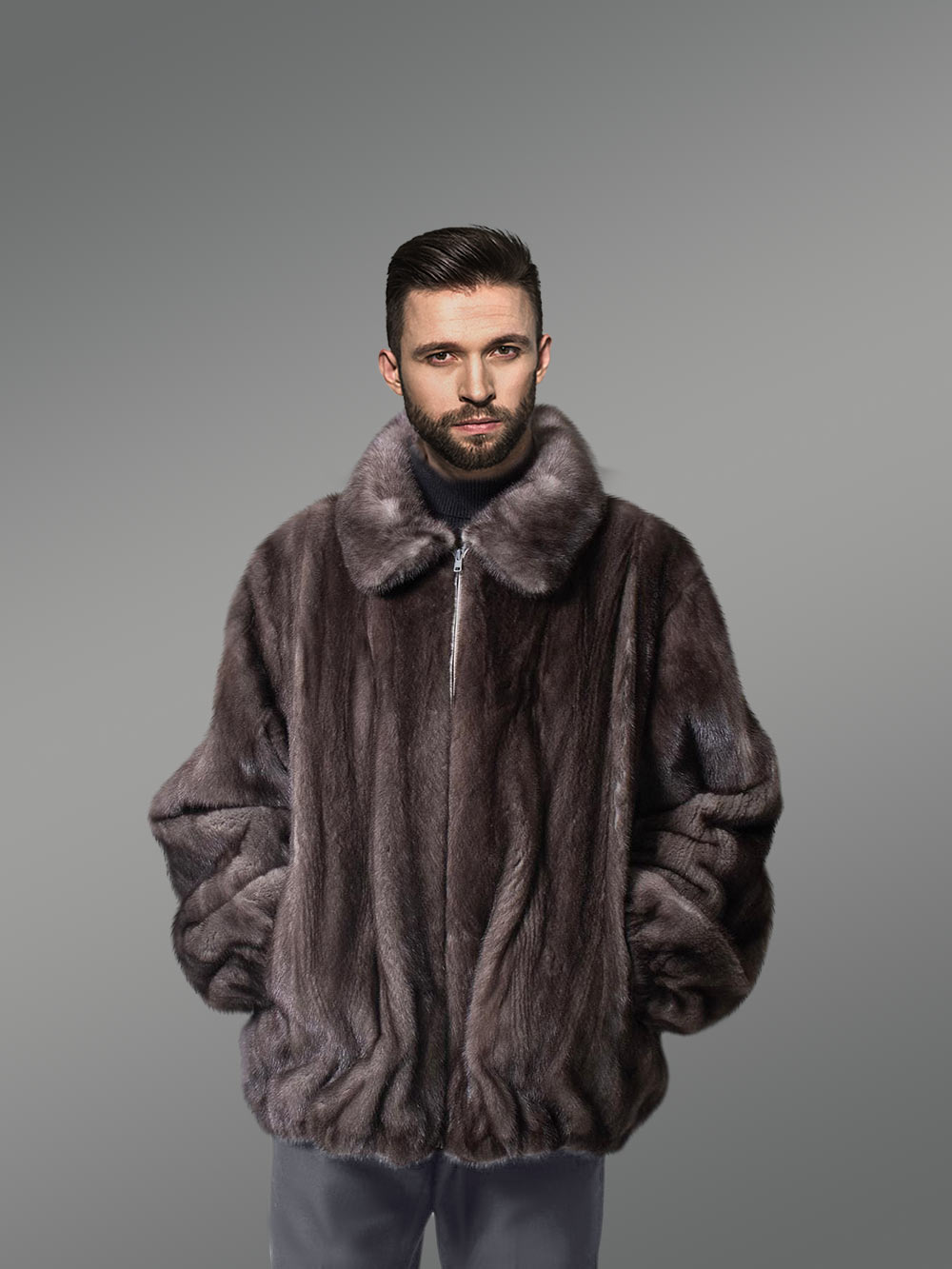 Blue Iris Mink Bomber Jacket- A Ritzy Wear for Men