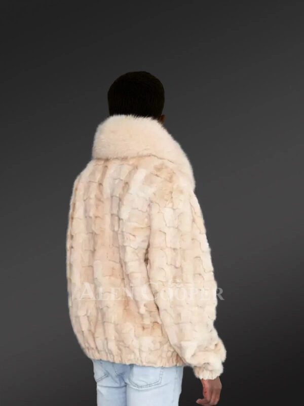 Mens Beige Mink Fur Bomber Jacket – Brace the Chills of Winter in Elegance - Image 2