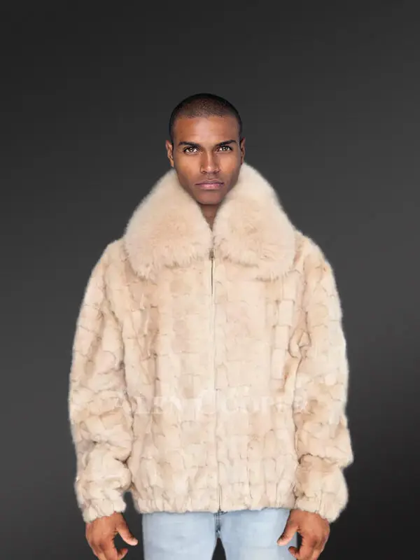 Mens Beige Mink Fur Bomber Jacket – Brace the Chills of Winter in Elegance - Image 3