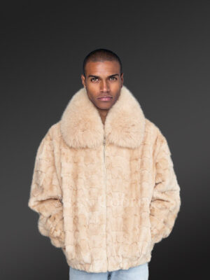 Mens Beige Mink Fur Bomber Jacket – Brace the Chills of Winter in Elegance