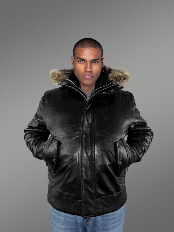 Mens Black Bomber Jacket with Hood– Enjoy the Winter in Style - Image 2