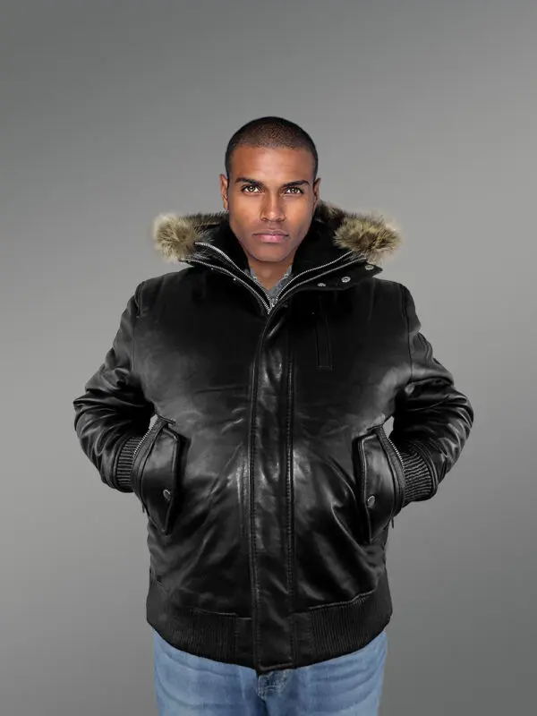 Mens Black Bomber Jacket with Hood– Enjoy the Winter in Style - Image 2