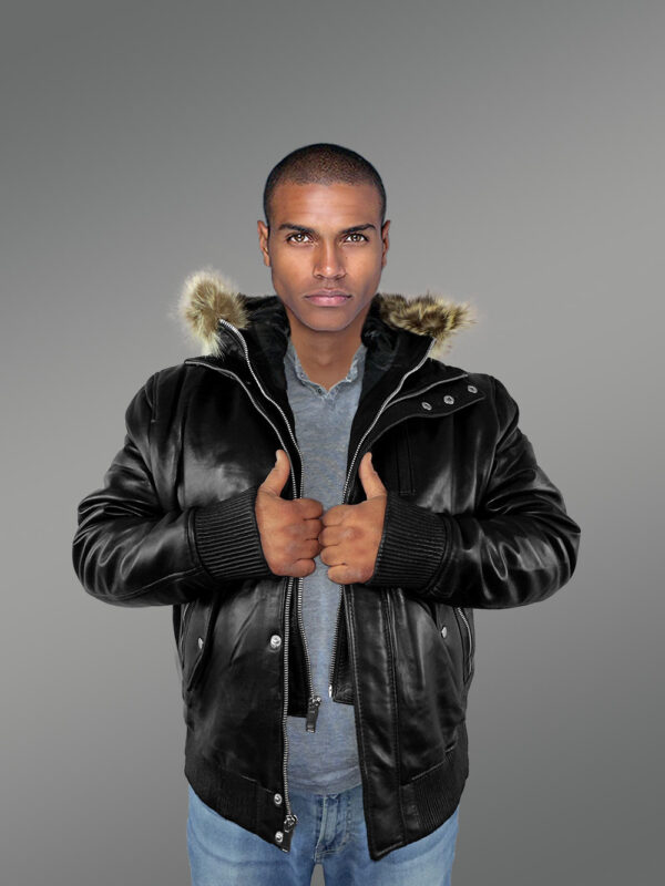 Mens Black Bomber Jacket with Hood– Enjoy the Winter in Style - Image 3