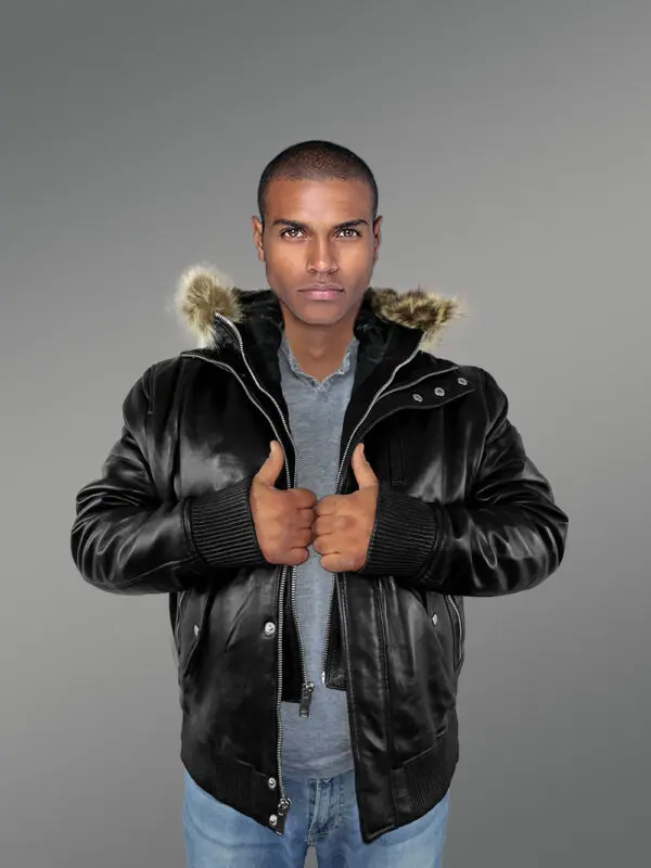 Mens Black Bomber Jacket with Hood– Enjoy the Winter in Style - Image 3