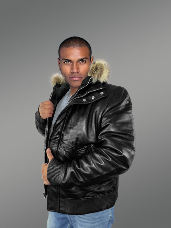 Mens Black Bomber Jacket with Hood– Enjoy the Winter in Style - Image 4