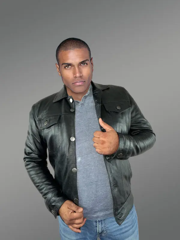 Men’s Button Down Italian Finish Leather Jacket in Black - Image 6
