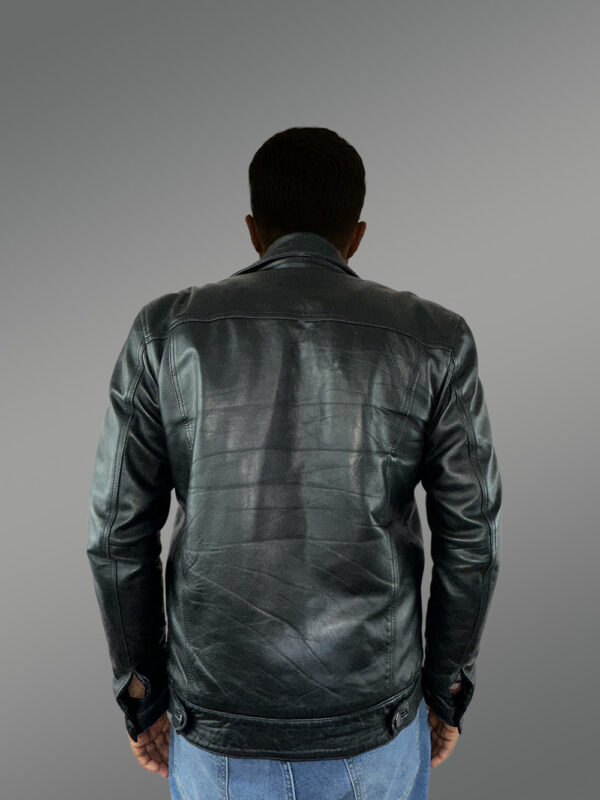 Men’s Button Down Italian Finish Leather Jacket in Black - Image 4