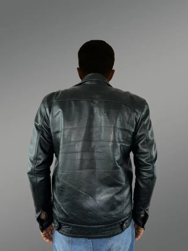 Men’s Button Down Italian Finish Leather Jacket in Black - Image 4