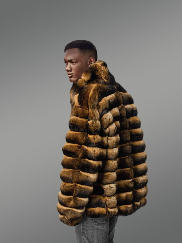 Mens Rex Rabbit Bomber Jacket with Turtleneck Collar - Image 2