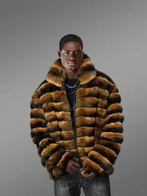 Mens Rex Rabbit Bomber Jacket with Turtleneck Collar