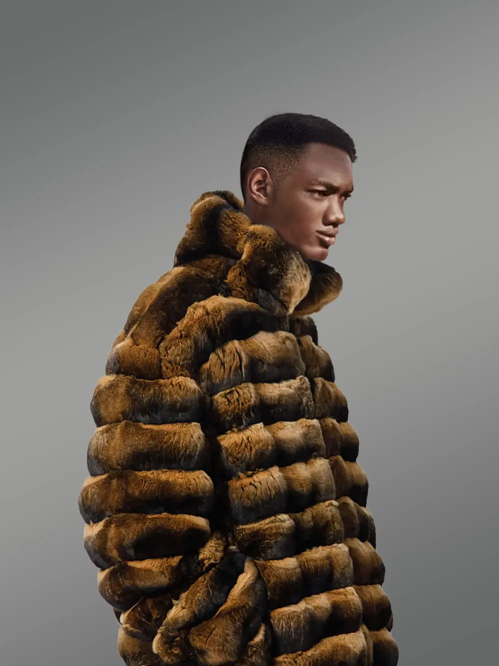 Mens Rex Rabbit Bomber Jacket with Turtleneck Collar - Image 4