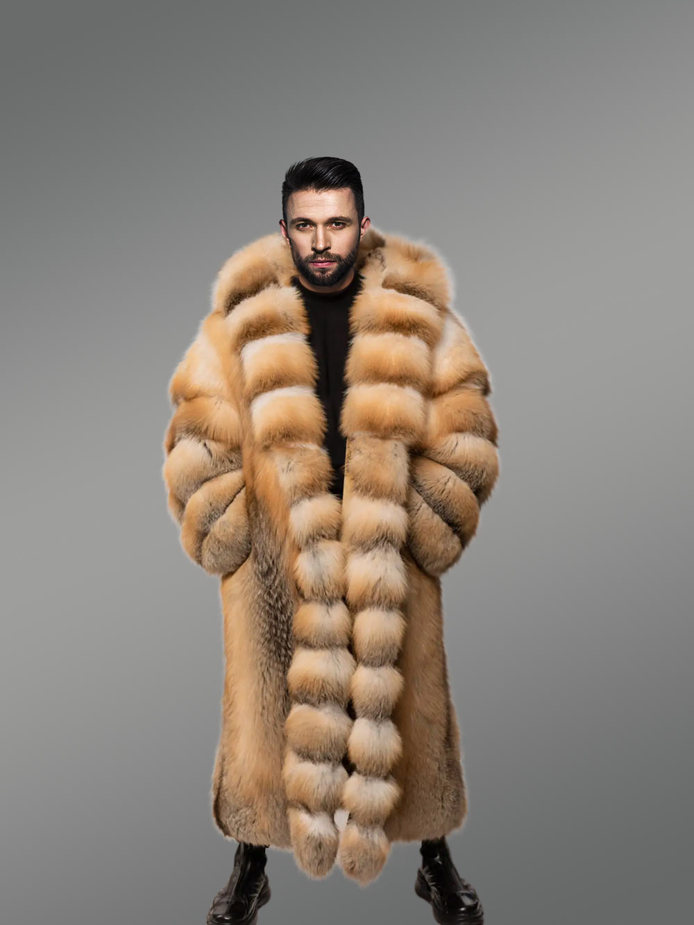 Red Fox Fur Tuxedo Coat Flaunting a Flamboyant Look for Men