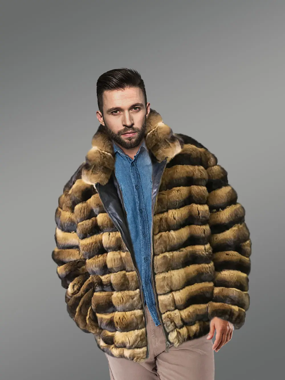 Rex Rabbit Fur Bomber in Whiskey Shade for Men