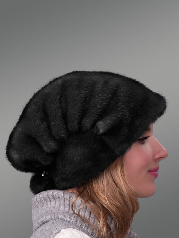 Blue Iris Mink Beret Hat Warmly Accessorizing Winter Glamour
