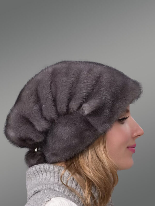 Blue Iris Mink Beret Hat Warmly Accessorizing Winter Glamour - Image 3
