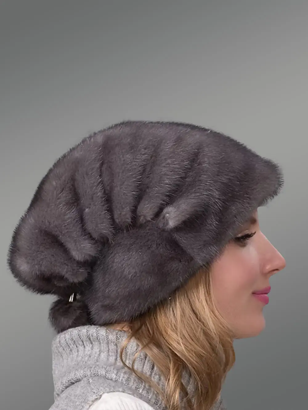 Blue Iris Mink Beret Hat Warmly Accessorizing Winter Glamour - Image 3