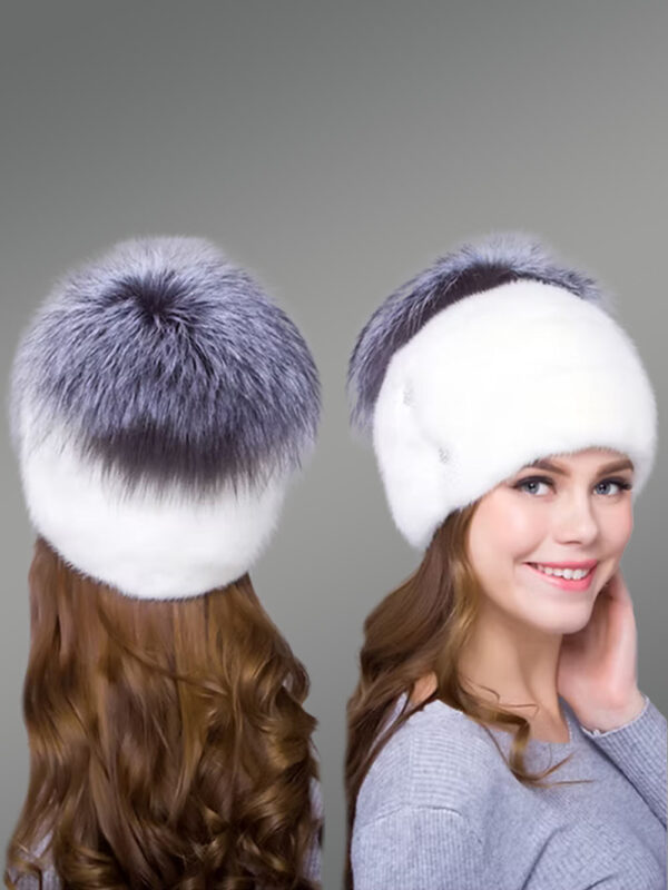 Fox Beanie Hat with Fur Pompom Stylizing Urbane Women
