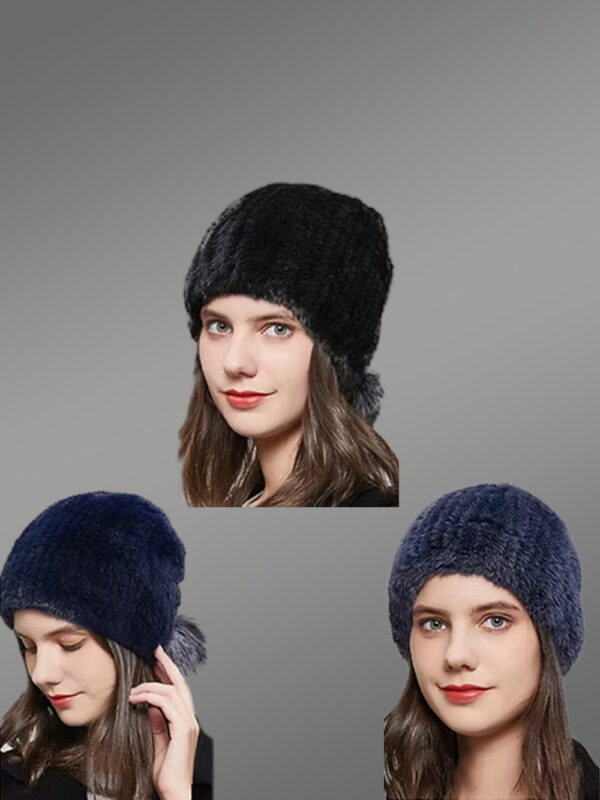 Knit Mink Fur Beanie Hat - Image 2