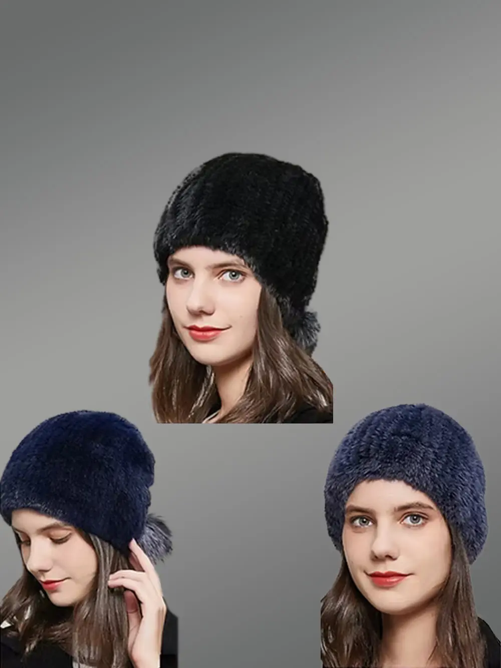 Knit Mink Fur Beanie Hat - Image 2
