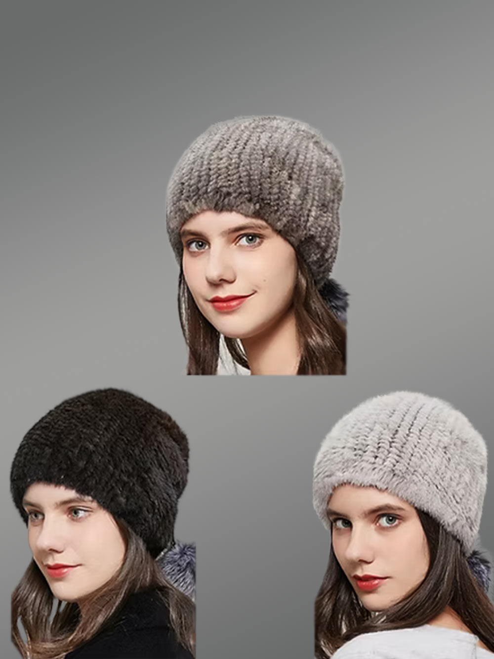 Knit Mink Fur Beanie Hat