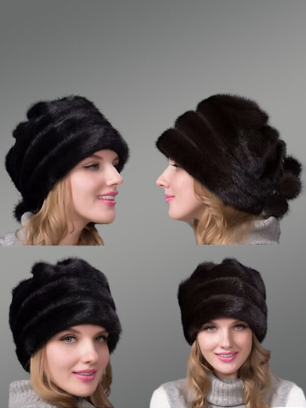 Layered Mink Fur Beret Hat with Pompom Defining Chic Warmth for Women