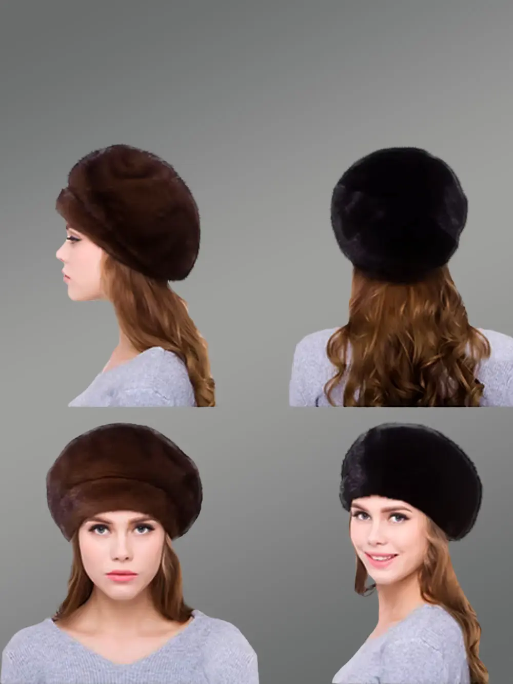 Mink Full Skin Beret Hat Exuding Classic Elegance in Brown and Black