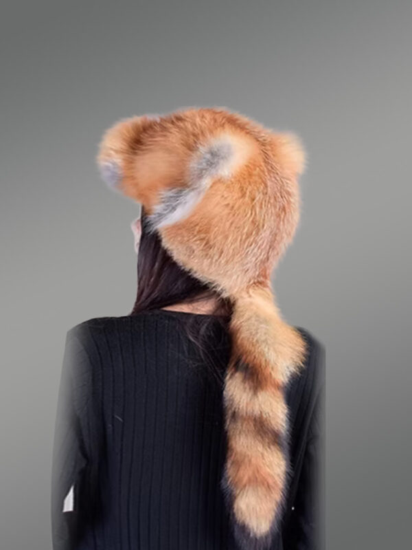 Full Ref Fox Fur Hat with Tail Back - Image 2