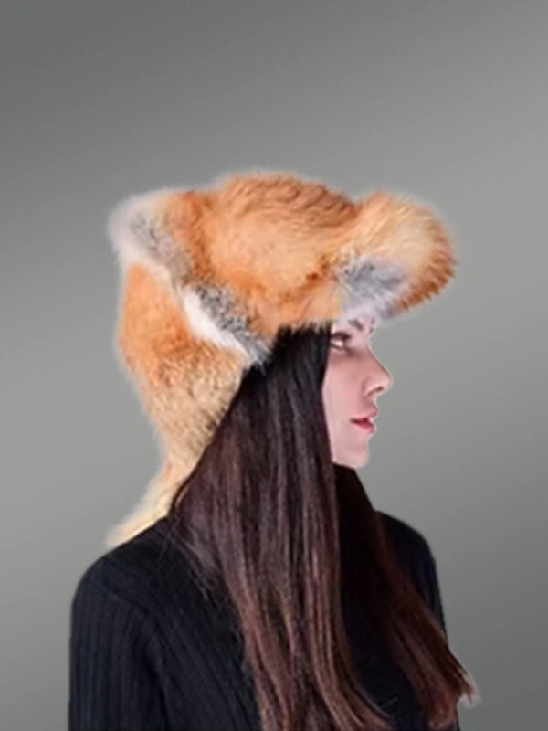 Full Ref Fox Fur Hat with Tail Back - Image 3